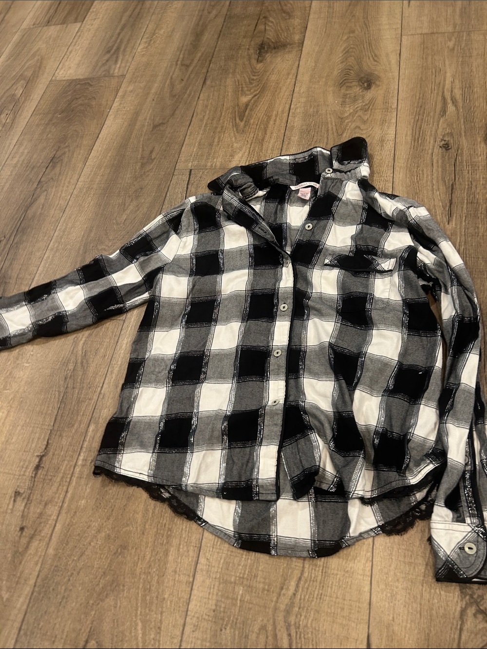 Victoria's Secret Black and White Plaid Button-Up
